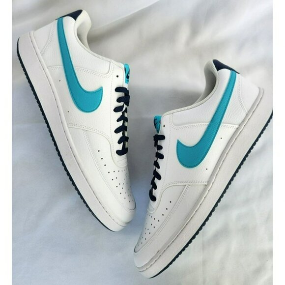 14 MEN'S NIKE COURT VISION LOW NBA WHITE BLUE DM1187-100 SNEAKERS - Picture 1 of 7